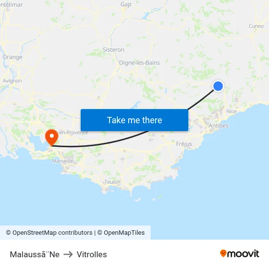 Malaussã¨Ne to Vitrolles map