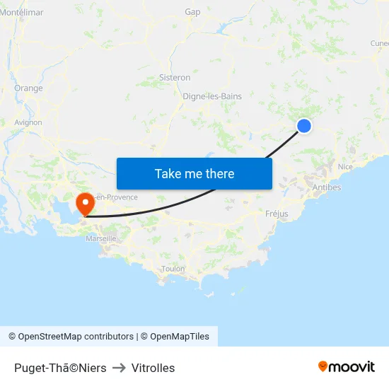 Puget-Thã©Niers to Vitrolles map