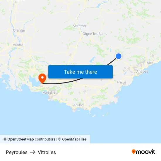 Peyroules to Vitrolles map