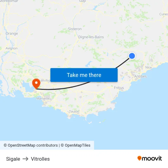 Sigale to Vitrolles map