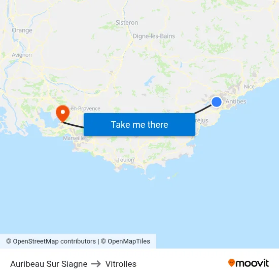 Auribeau Sur Siagne to Vitrolles map