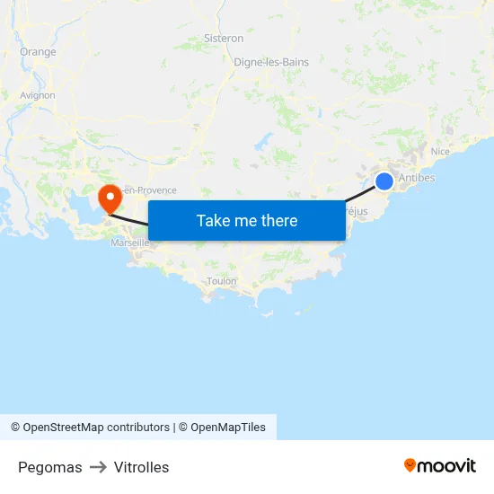 Pegomas to Vitrolles map