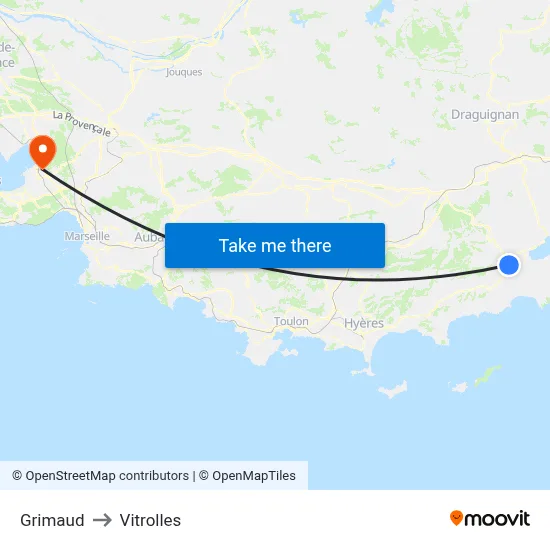 Grimaud to Vitrolles map
