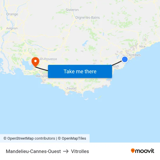 Mandelieu-Cannes-Ouest to Vitrolles map