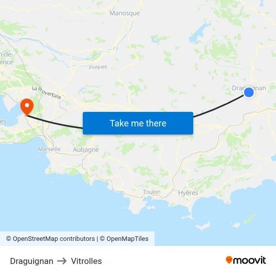 Draguignan to Vitrolles map