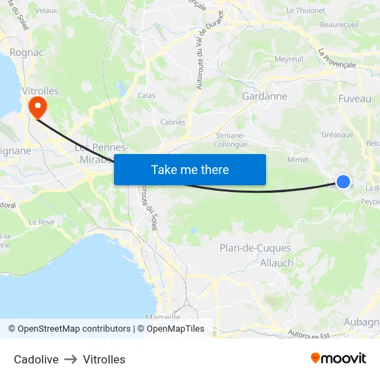 Cadolive to Vitrolles map