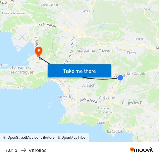 Auriol to Vitrolles map