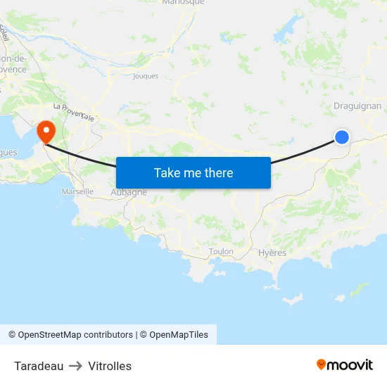 Taradeau to Vitrolles map