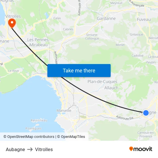 Aubagne to Vitrolles map