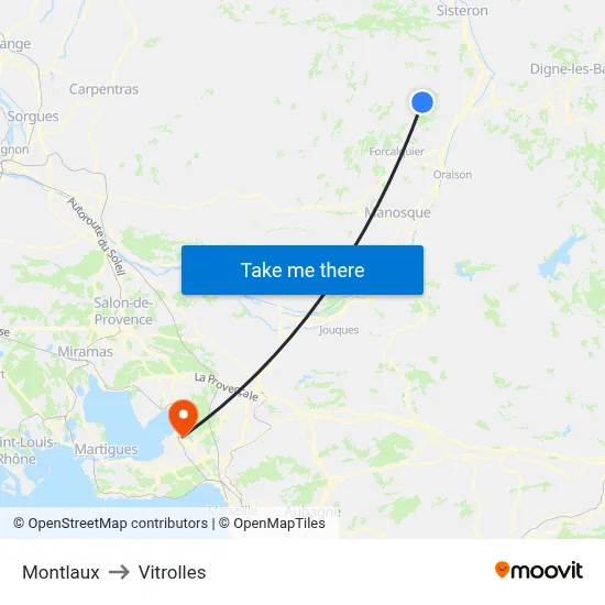Montlaux to Vitrolles map