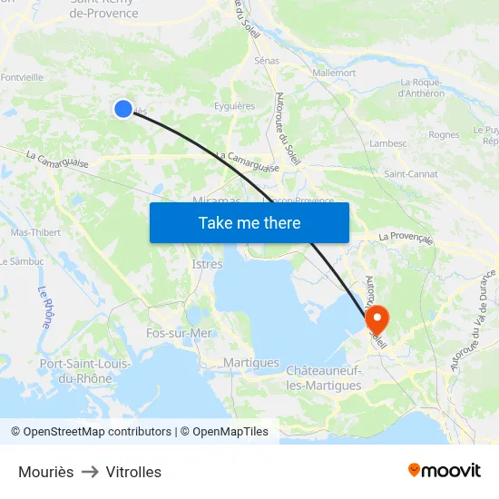 Mouriès to Vitrolles map