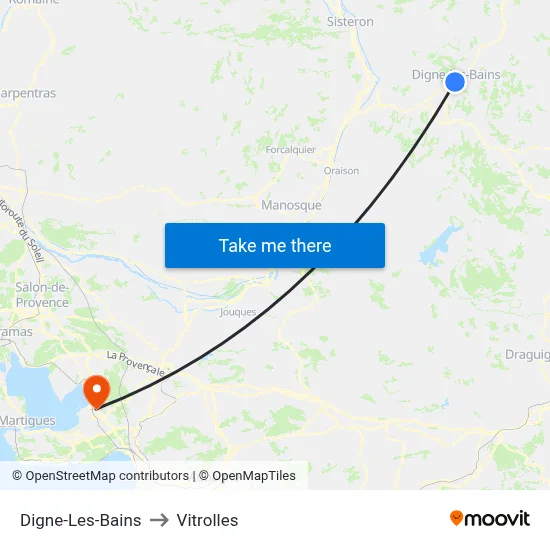 Digne-Les-Bains to Vitrolles map