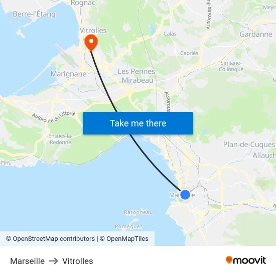 Marseille to Vitrolles map