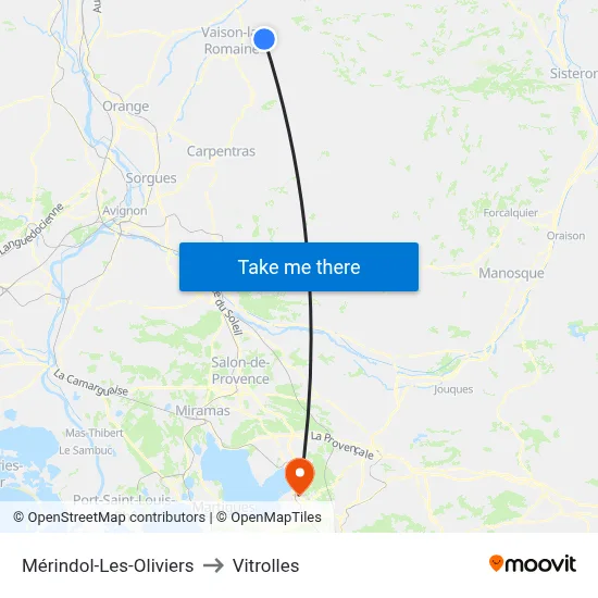 Mérindol-Les-Oliviers to Vitrolles map