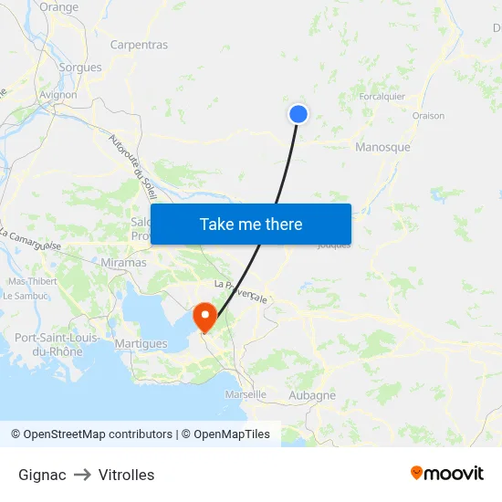 Gignac to Vitrolles map