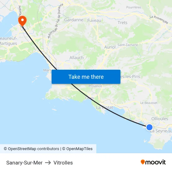 Sanary-Sur-Mer to Vitrolles map