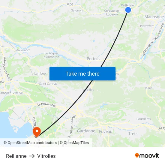 Reillanne to Vitrolles map