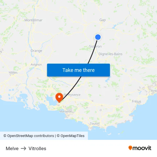 Melve to Vitrolles map