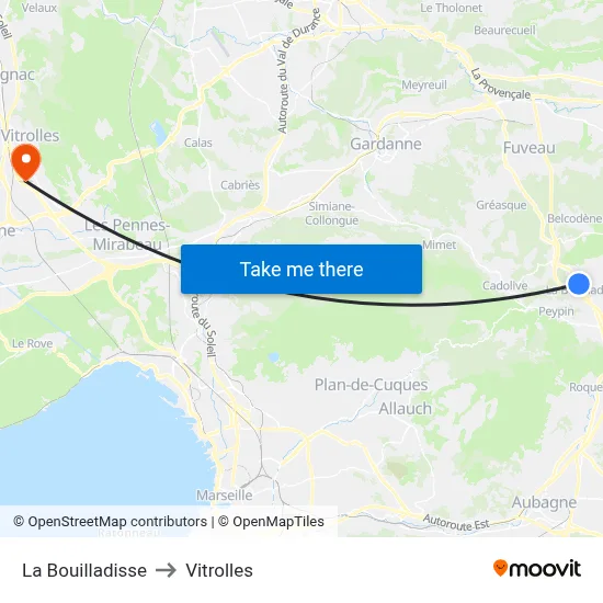 La Bouilladisse to Vitrolles map