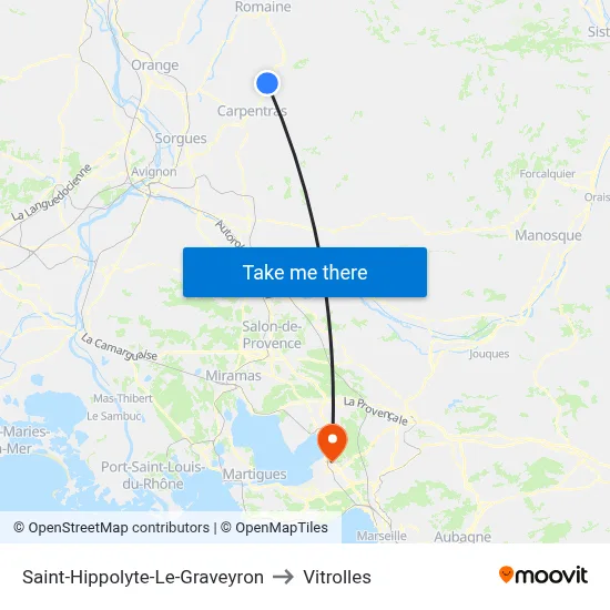 Saint-Hippolyte-Le-Graveyron to Vitrolles map