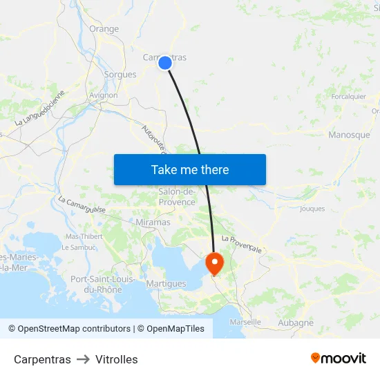 Carpentras to Vitrolles map