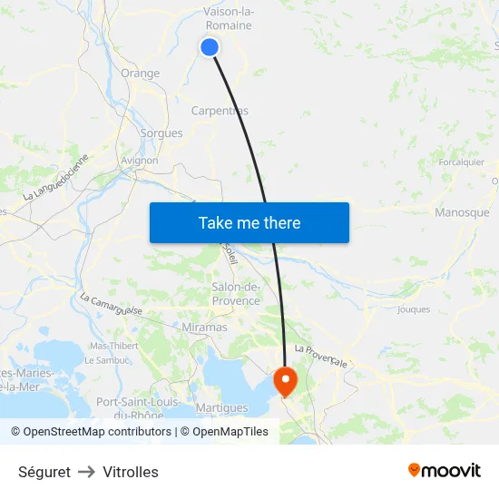 Séguret to Vitrolles map