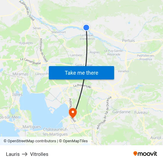 Lauris to Vitrolles map
