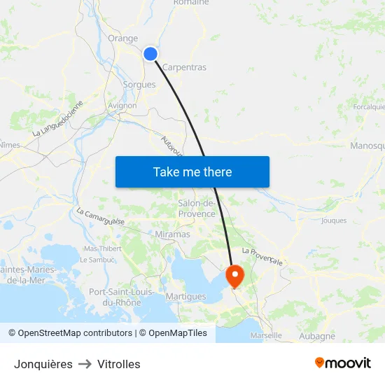 Jonquières to Vitrolles map