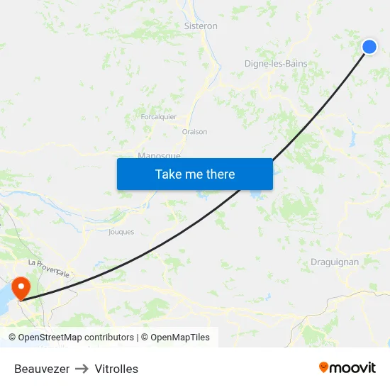 Beauvezer to Vitrolles map