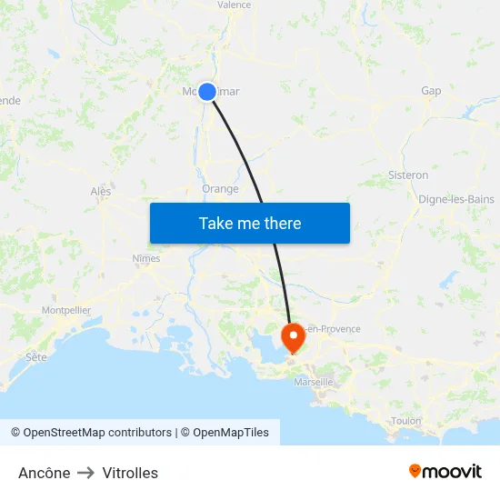 Ancône to Vitrolles map
