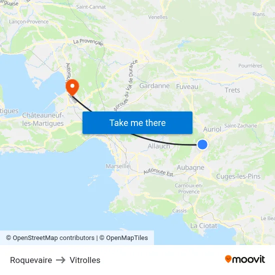 Roquevaire to Vitrolles map