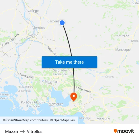 Mazan to Vitrolles map