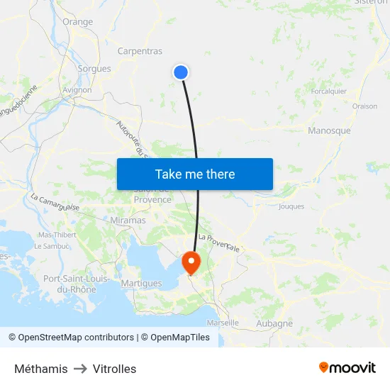 Méthamis to Vitrolles map