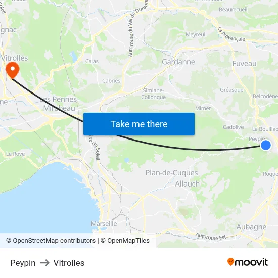 Peypin to Vitrolles map
