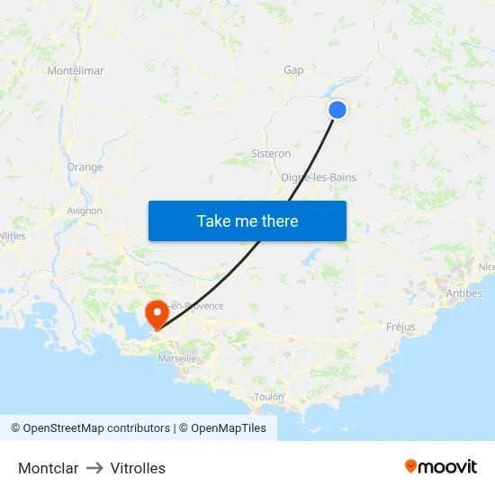 Montclar to Vitrolles map