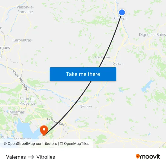 Valernes to Vitrolles map
