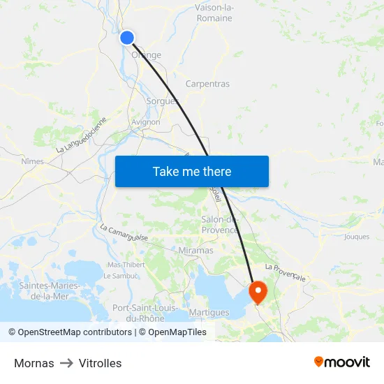 Mornas to Vitrolles map
