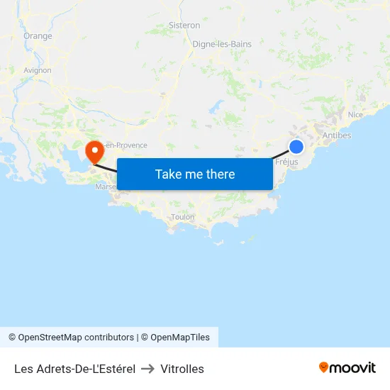 Les Adrets-De-L'Estérel to Vitrolles map
