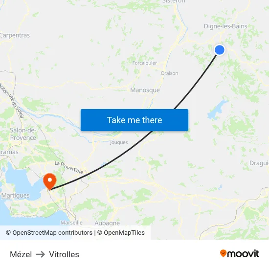Mézel to Vitrolles map
