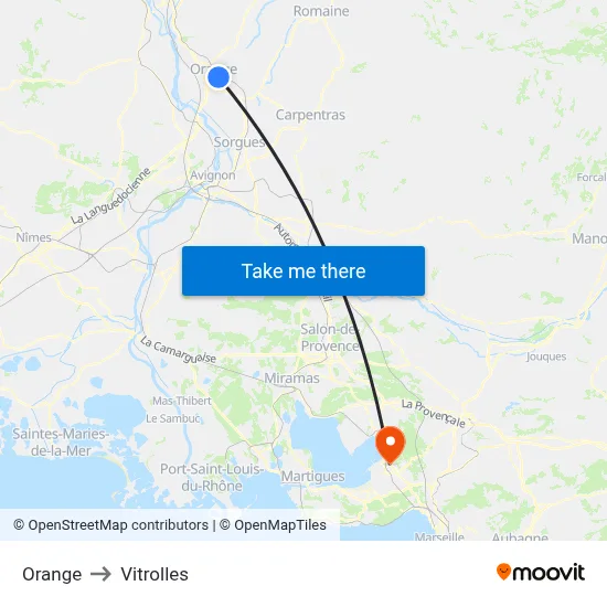 Orange to Vitrolles map
