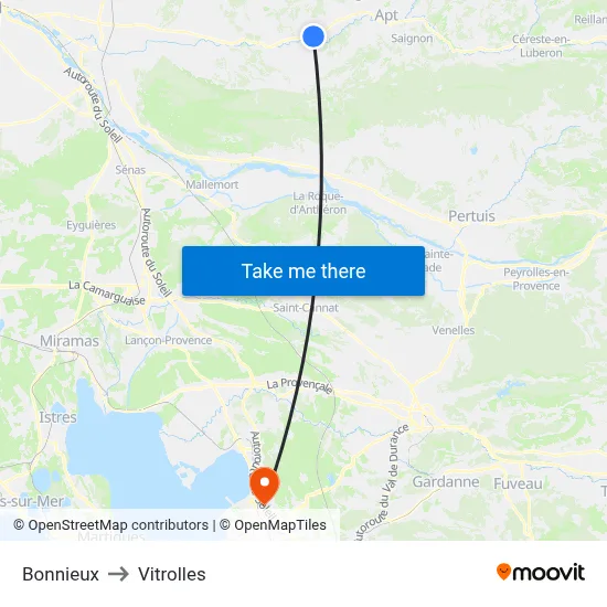 Bonnieux to Vitrolles map
