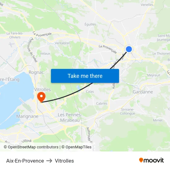 Aix-En-Provence to Vitrolles map
