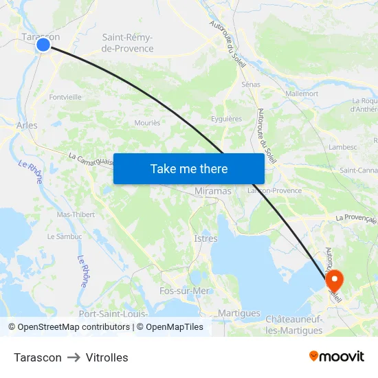 Tarascon to Vitrolles map
