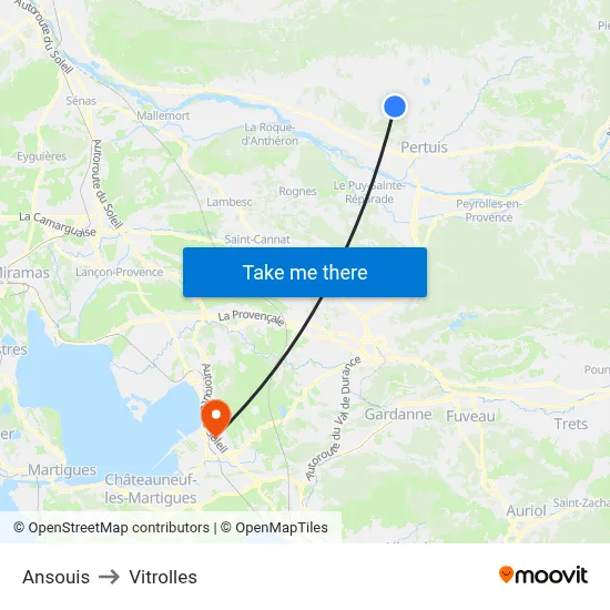 Ansouis to Vitrolles map