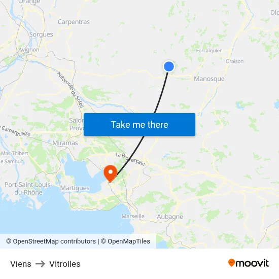 Viens to Vitrolles map