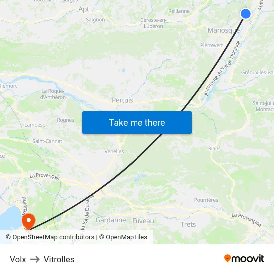 Volx to Vitrolles map