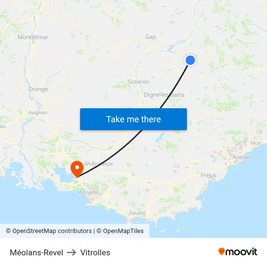 Méolans-Revel to Vitrolles map