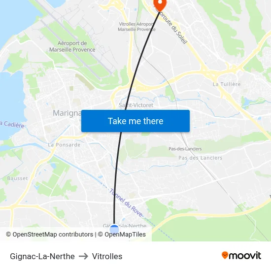 Gignac-La-Nerthe to Vitrolles map