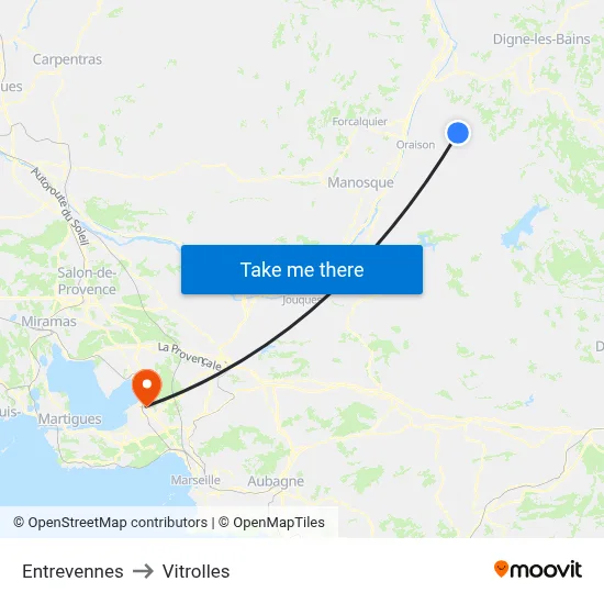 Entrevennes to Vitrolles map