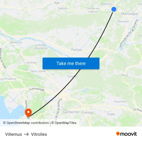 Villemus to Vitrolles map